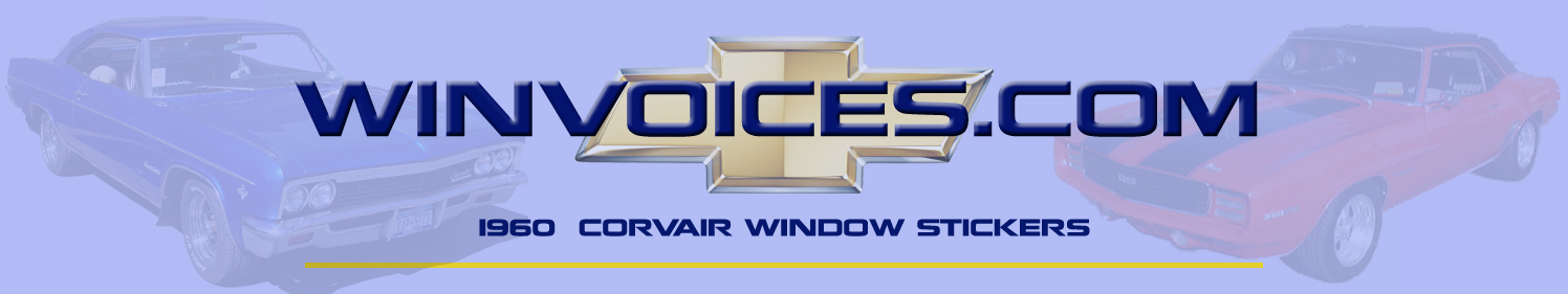 1965 Corvair Window Sticker Options