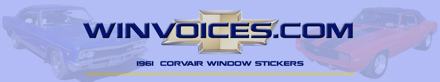 1961 Corvair Window Sticker Options