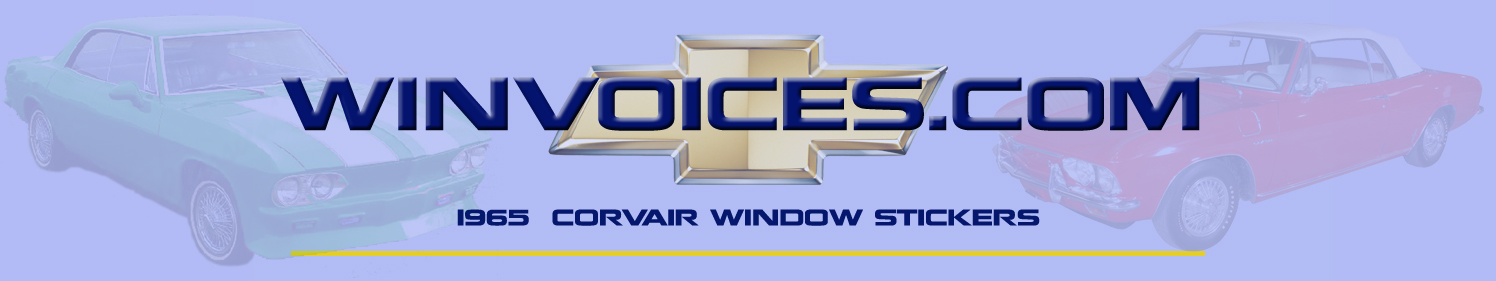1965 Corvair Window Sticker Options